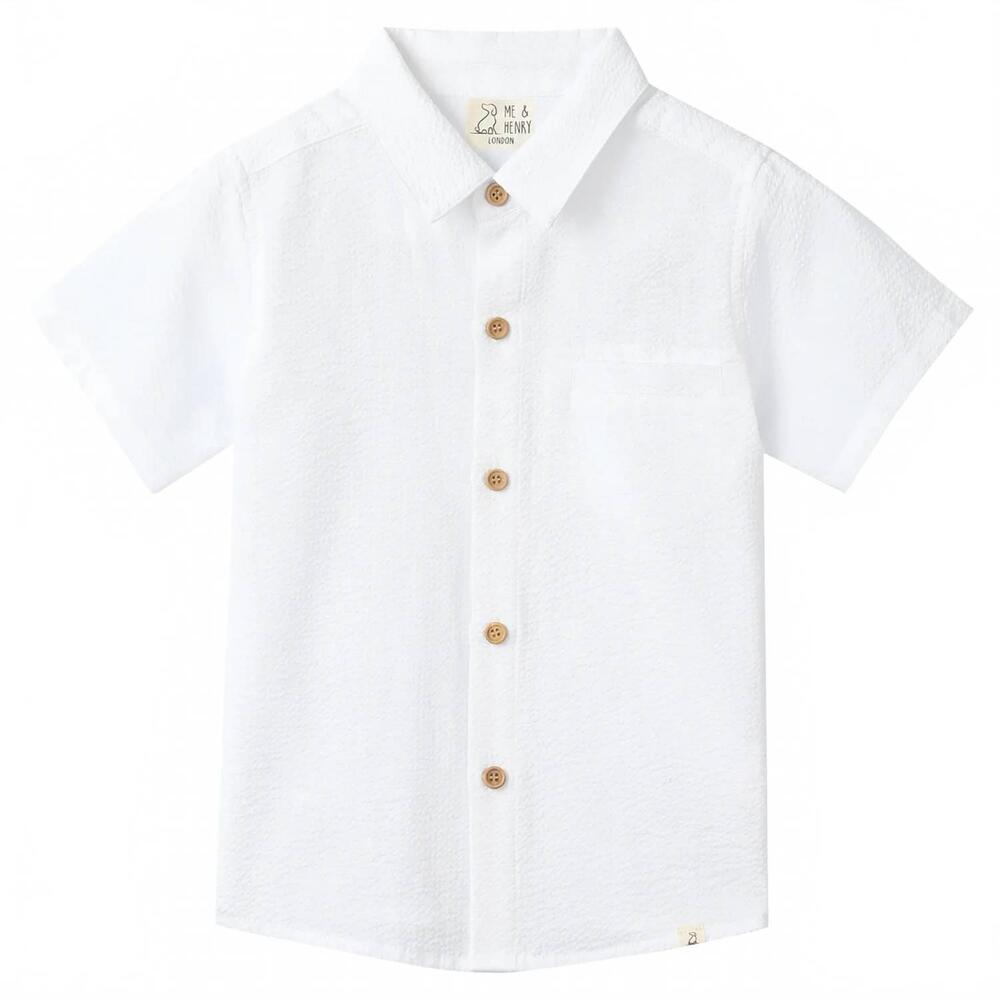 NEW ME & HENRY boys newport woven shirt in white seersucker